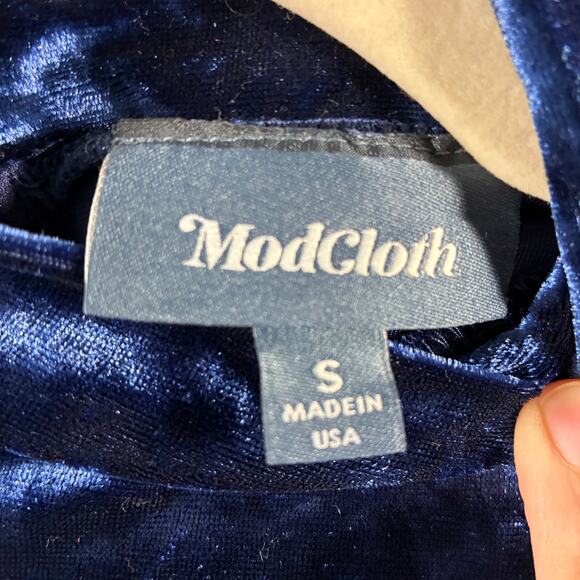 mod cloth women mini dress small blue crushed velvet fairy grunge whimsigoth - Picture 2 of 6